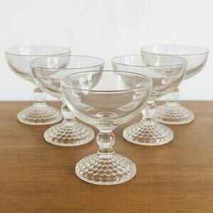 Vintage Bubble Foot Champagne Sherbet Goblets Set of 5 Clear Glass USA